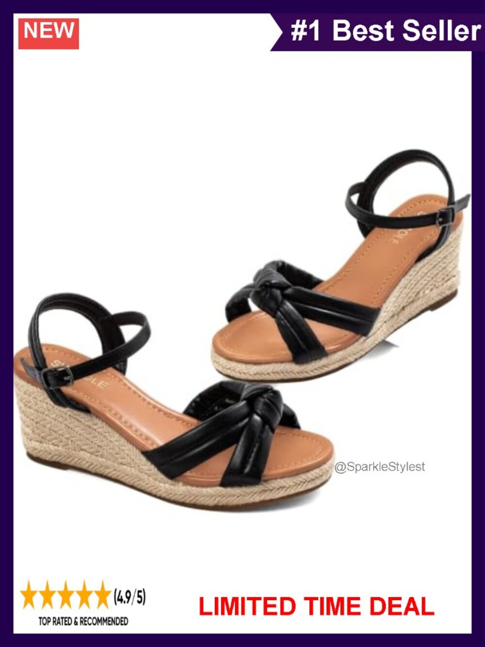 Wide Width Espadrille Wedge Sandals Faux Leather Arch Support Buckle